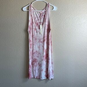 Love Stitch Tie Dye Tank Dress Pink White V Neck Casual Midi Boho Women's M NWT
